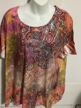 Fashion Bug Pink Orange Yellow Multi-Color Paisley Print Women's Top size 2X